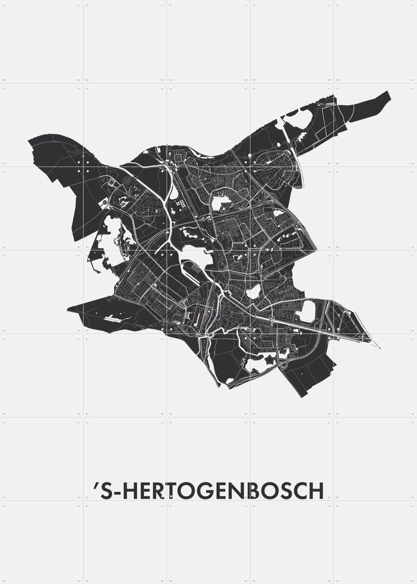 IXXI 's-Hertogenbosch City Map, Kunst in Kaart - 100 x 140 cm - Gratis ophangtool - Grote wanddecoratie en posters - Minimalisme, Grafisch Ontwerp