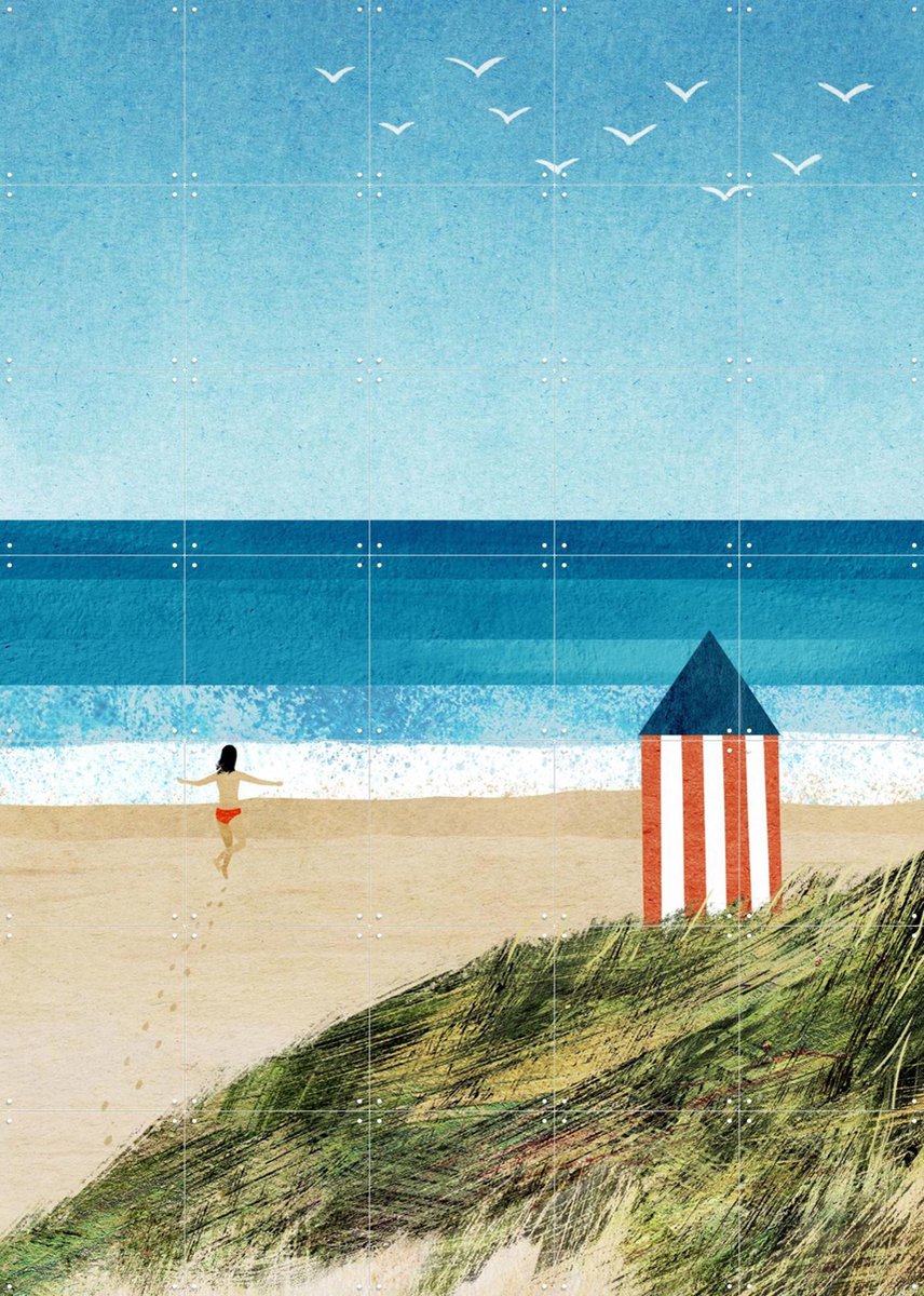 IXXI Beach Hut, Henry Rivers - 100 x 140 cm - Gratis ophangtool - Grote wanddecoratie en posters - Illustraties, Kleurrijk, Grafisch Ontwerp,