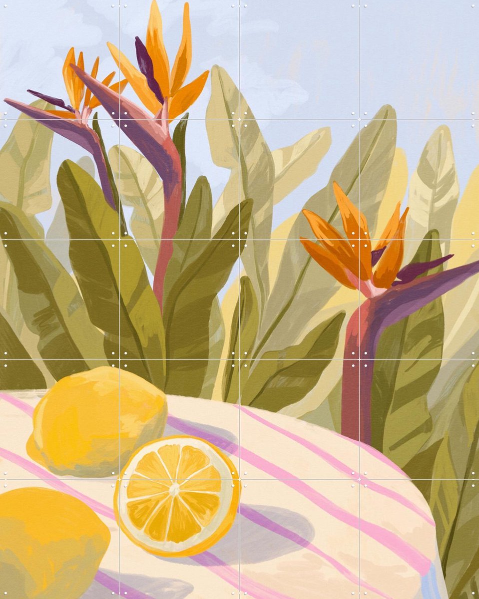 IXXI Lemon Twist, Goed Blauw - 80 x 100 cm - Gratis ophangtool - Grote wanddecoratie en posters - Illustraties, Grafisch Ontwerp, Fruit, Botanisch
