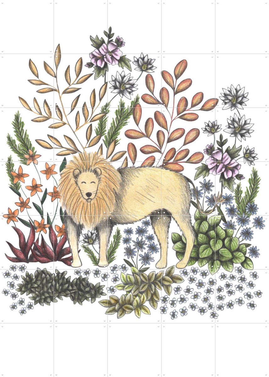IXXI Safari Lion, Cecilia Battaini - 100 x 140 cm - Gratis ophangtool - Grote wanddecoratie en posters - Illustraties, Naturalisme, Fantasierijk