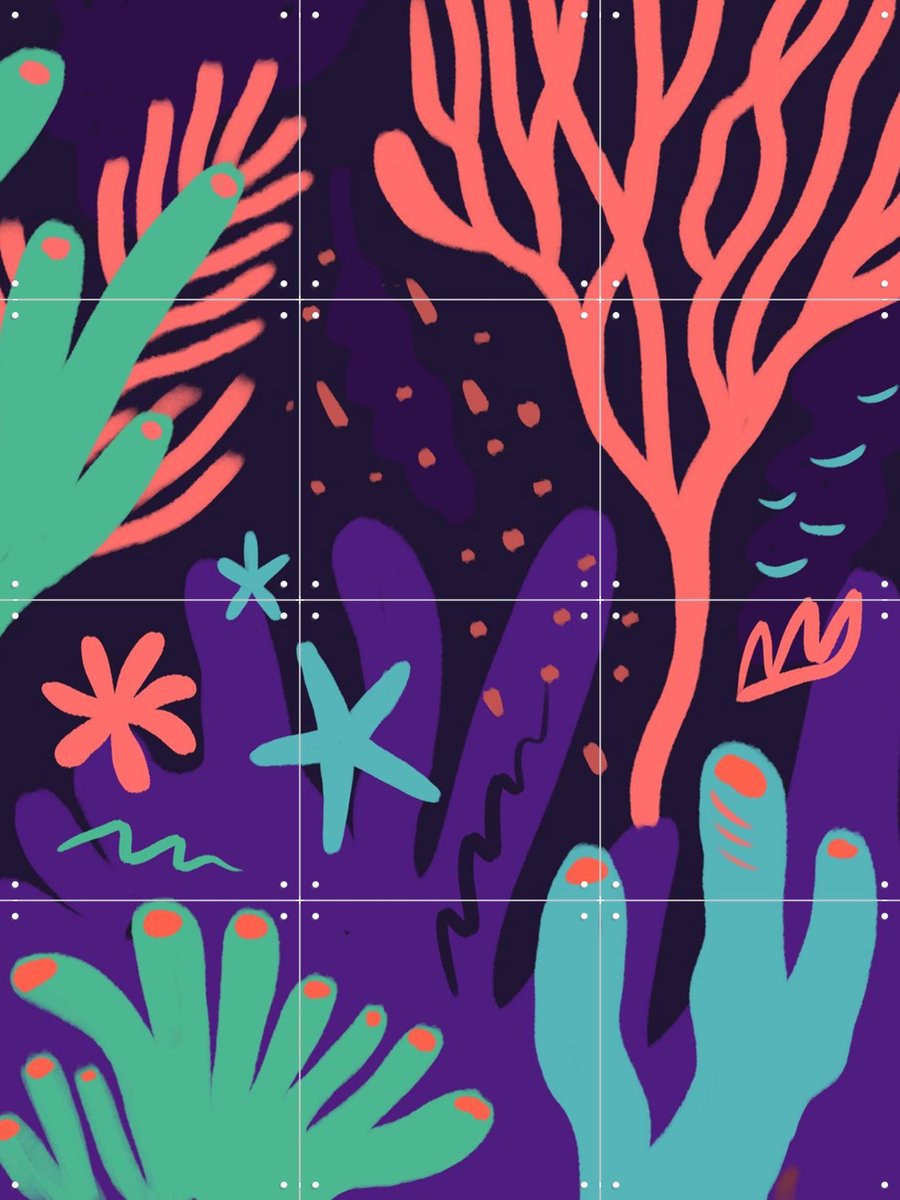 IXXI Sea Corals, Pop-art by Tadej - 60 x 80 cm - Gratis ophangtool - Grote wanddecoratie en posters - Digitale Kunst, Grafisch Ontwerp, Speels