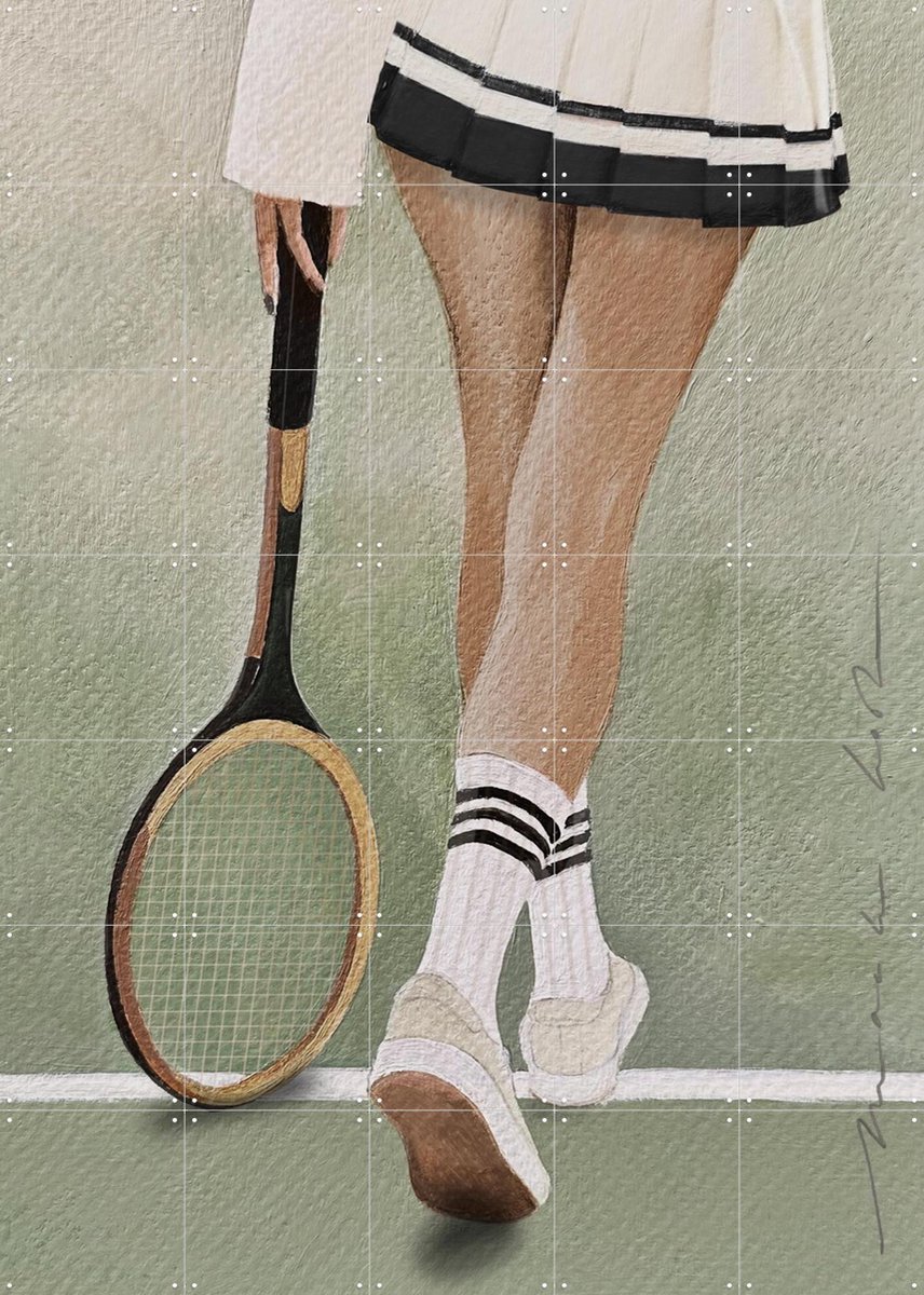 IXXI Tennis Gazon, Maaike Koster & My Deer Art Shop - 100 x 140 cm - Gratis ophangtool - Grote wanddecoratie en posters - Aquarel, Illustraties