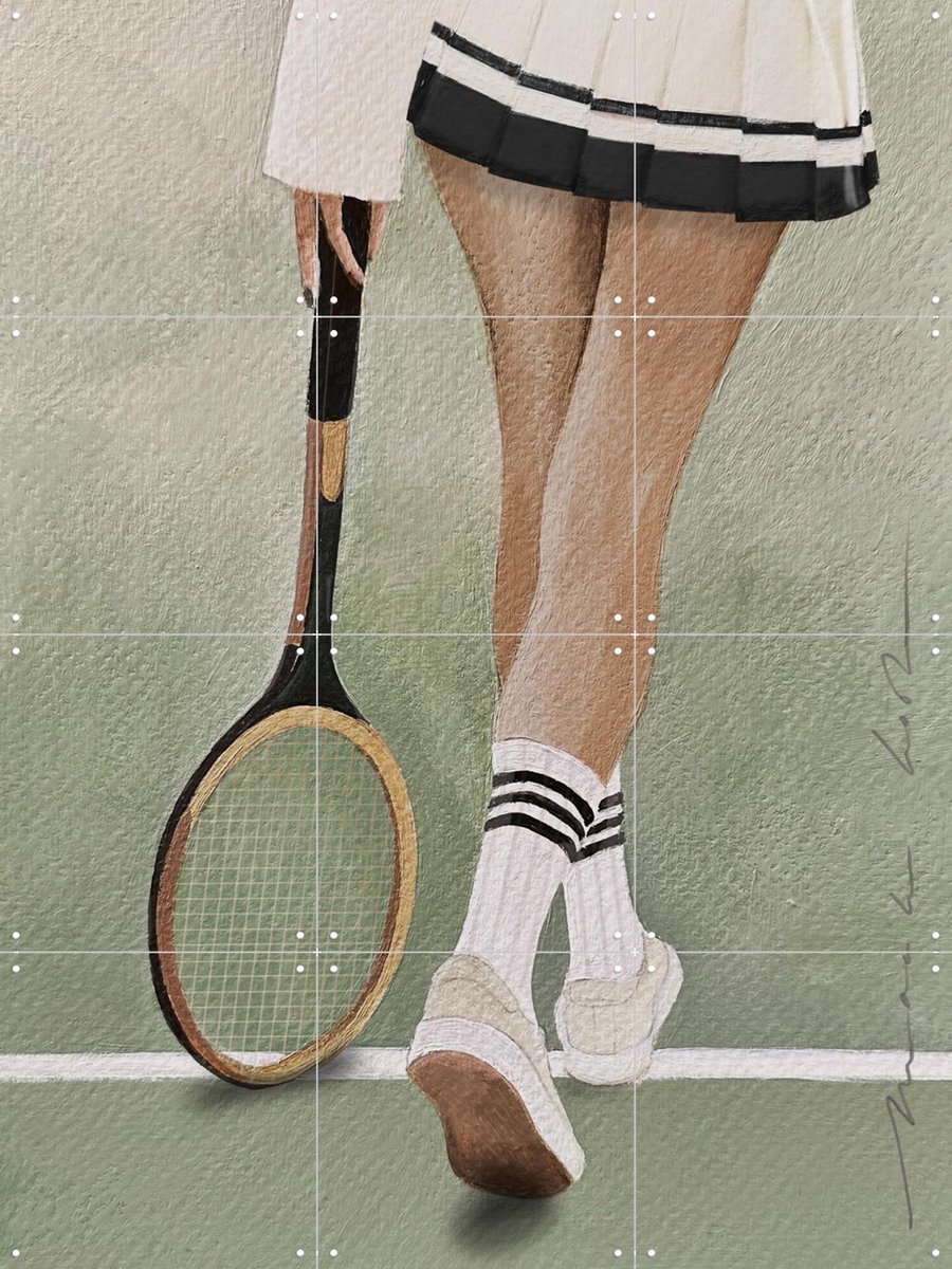 IXXI Tennis Gazon, Maaike Koster & My Deer Art Shop - 60 x 80 cm - Gratis ophangtool - Grote wanddecoratie en posters - Aquarel, Illustraties