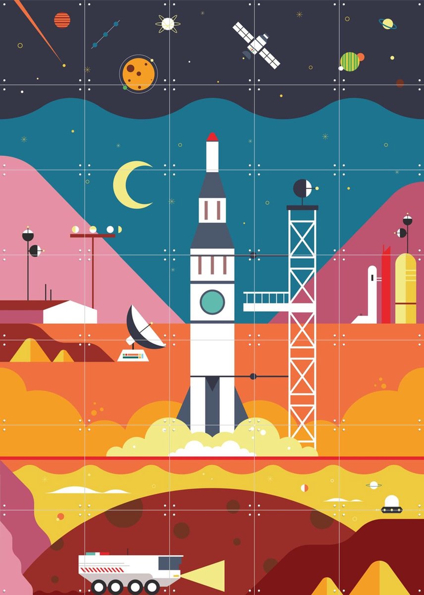 IXXI Rocket, Studio Kars + Boom - 100 x 140 cm - Gratis ophangtool - Grote wanddecoratie en posters - Grafisch Ontwerp, Speels, Geometrische Kunst