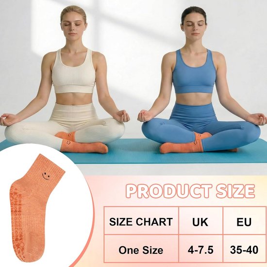 Set van 6 paar Antislip Sokken voor Dames Pilates, Yoga en Fitness - Comfortabele Smiley Anti-slip Grip Sokken — afbeelding 5
