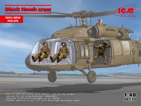 ICM Modelbouwpakket Militaire voertuigen - 48130 Black Hawk Crew - Sikorsky S-70 Helikopterbemanning - 3 Figuren - 2 Cockpit + 1 Laadruimte Plastic - 1:48 - Modelbouw