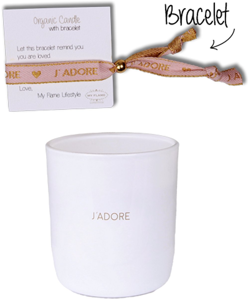 MY FLAME - Sojakaars met armband - J'ADORE - Geur: Silky Tonka - Maat: D8 x H9 cm - Branduren: 50u