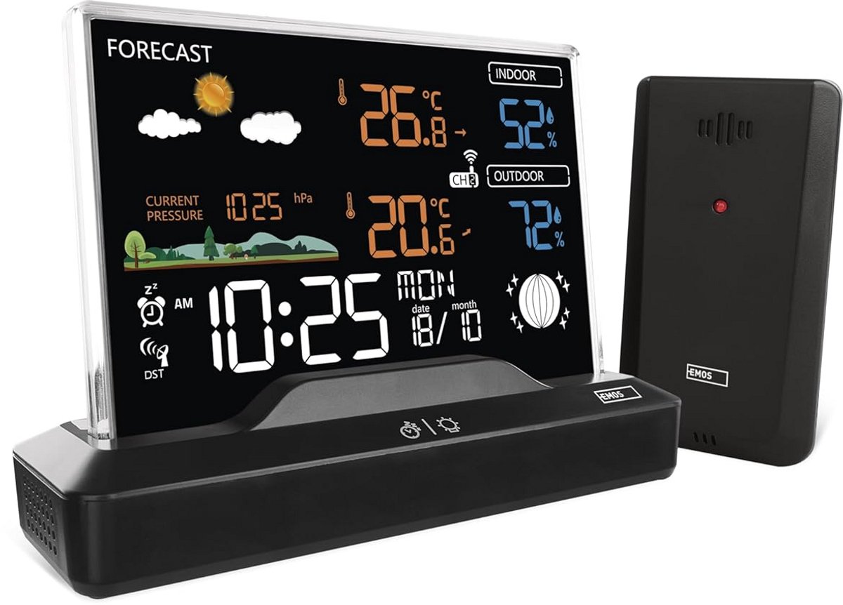Draadloos Weerstation met Buiten Sensor, Binnen/Buiten Temperatuur, Vochtigheid en Weersvoorspelling