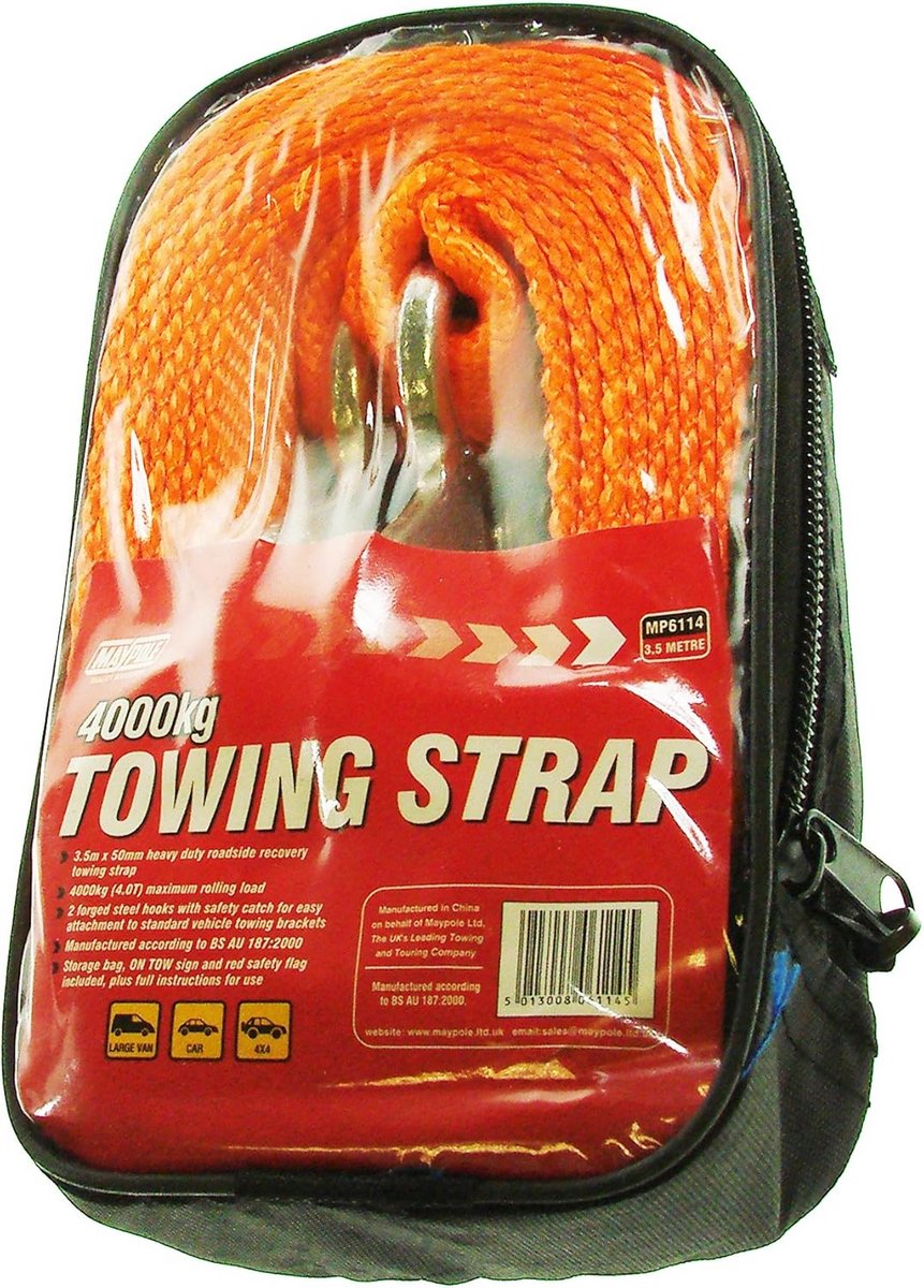 Hersteltrekband - Sleepkabel - Auto Berging - Hoogwaardig Product - 7 x 3 x 3 cm - Zwart