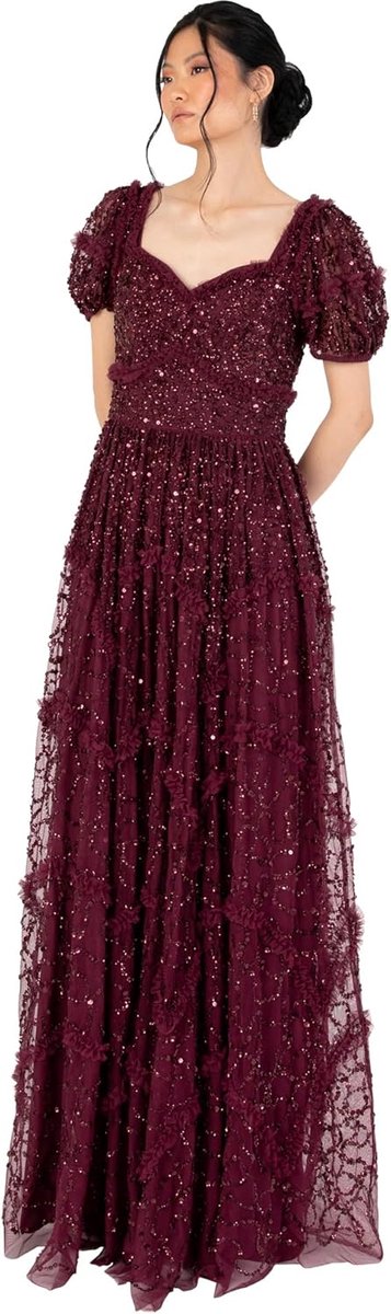 Elegante Maxi Jurk voor Dames met Sweetheart Halslijn en Pofmouwen