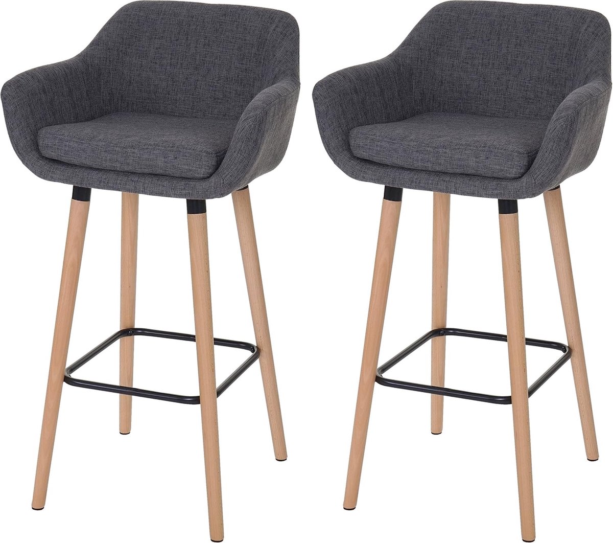 2x Barstoel Scandinavisch Design Grijs Textiel Hoge Keuken Barkruk