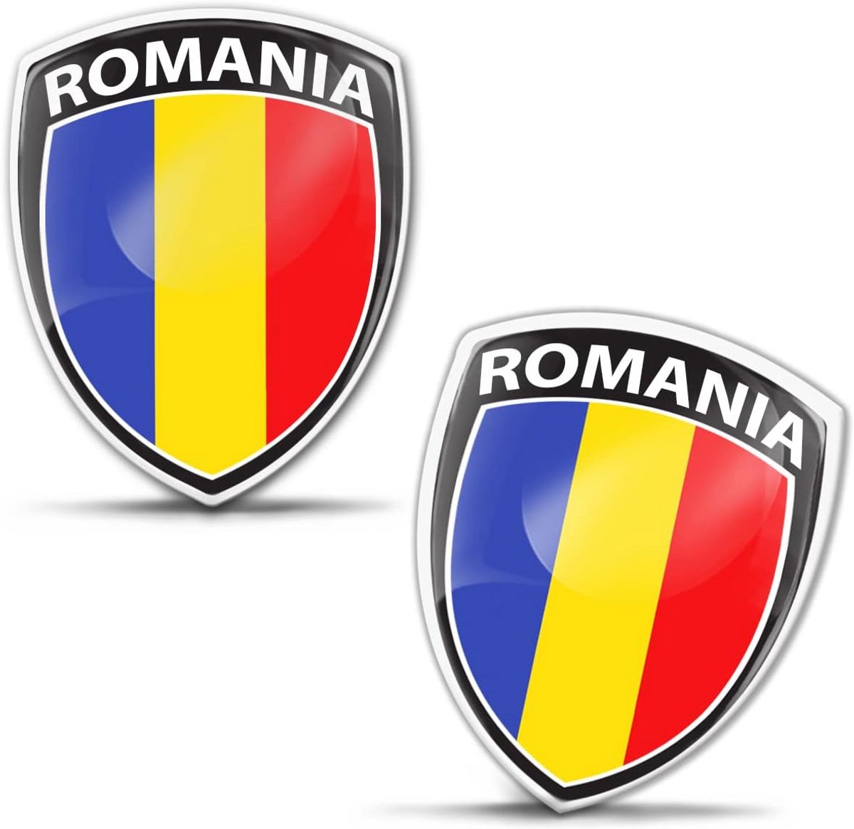 Set van 2 Roemeense Vlag 3D Gel Stickers - Waterdicht voor Auto, Motor, Fiets en Laptop