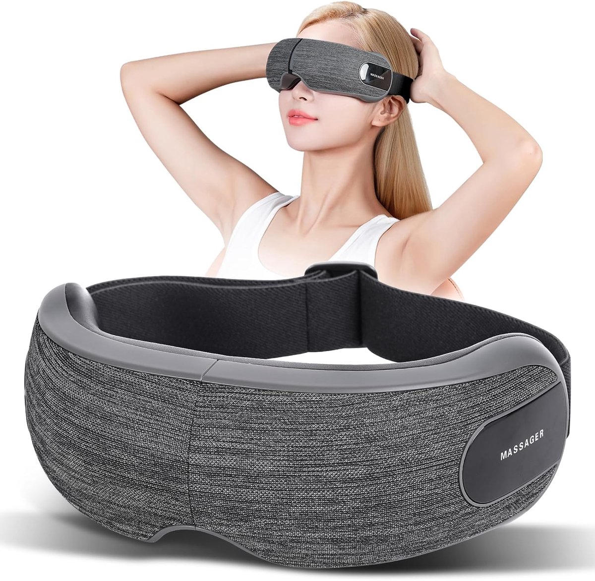 Oogmasker - Draadloze verwarmde oogmassager, masker met 4 standen, warm kompres, microvibratie, Bluetooth-muziek voor oogverzorging, apparaat voor verlichting van vermoeidheid, ontspanning, verbetering van donkere kringen, droge ogen-Belle's product