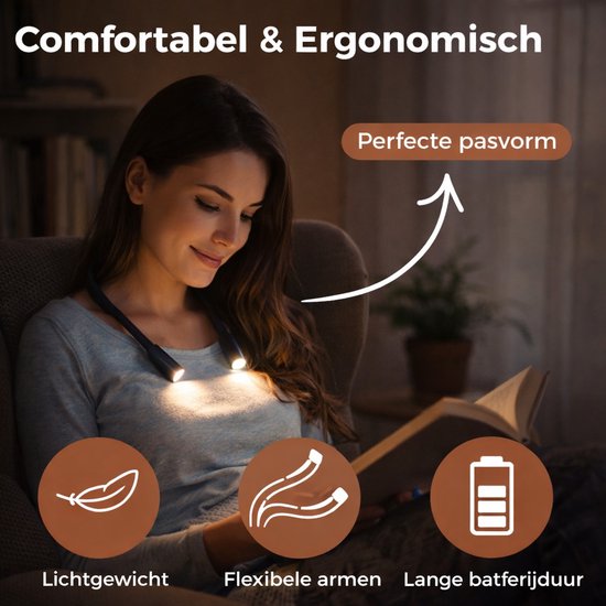 JOMI Oplaadbare Neklamp - LED Nekleeslamp met Flexibele Armen en 3 Lichtstanden - Handsfree Leeslamp voor Lezen en Hobby van Merkloos — afbeelding 5