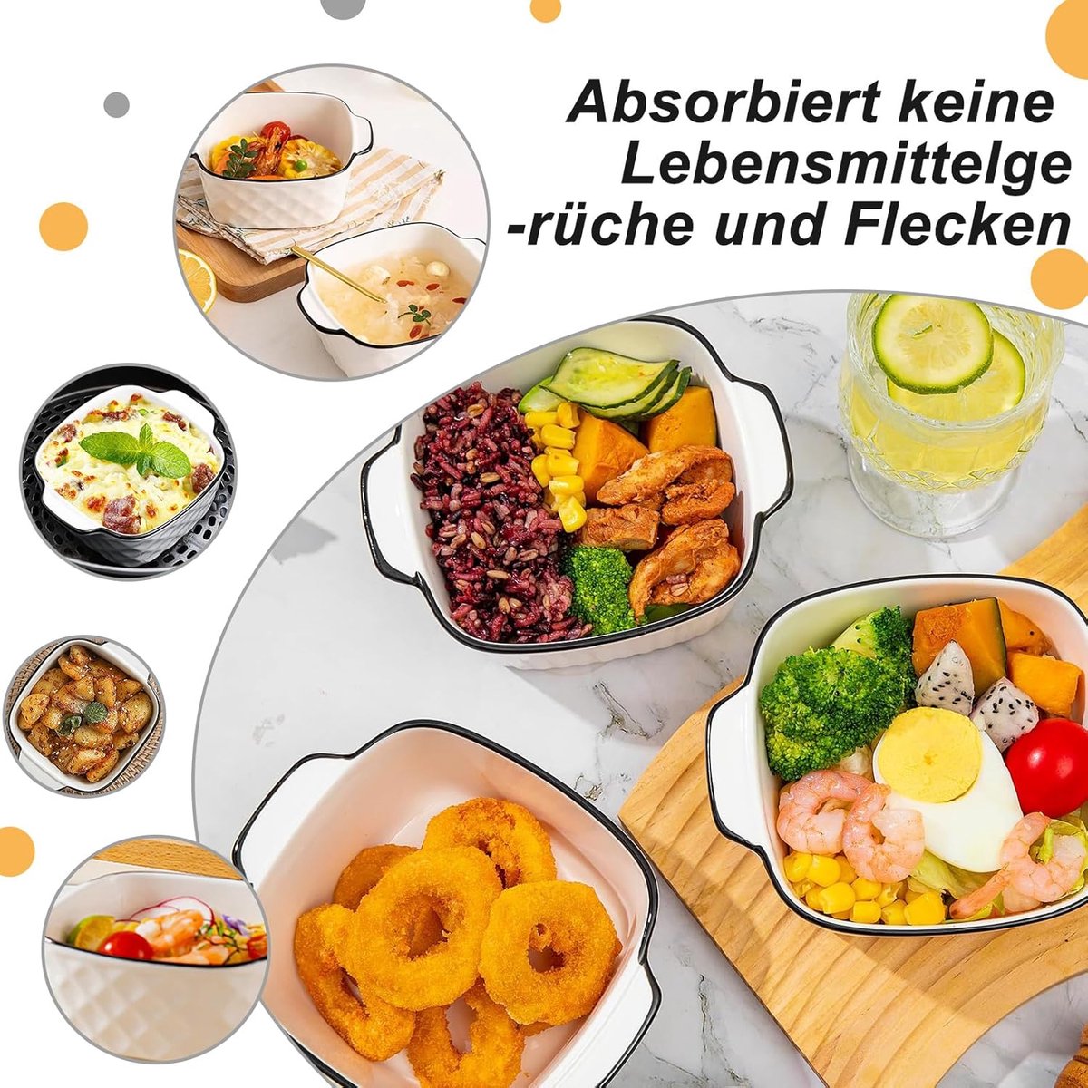 Keramische Ovenschaal - Mini Bakvorm - Porties Bereiden - Set van Vier - 12 x 12 x 5.5 cm - Wit — cadeau in Kookcadeaus - foto 4