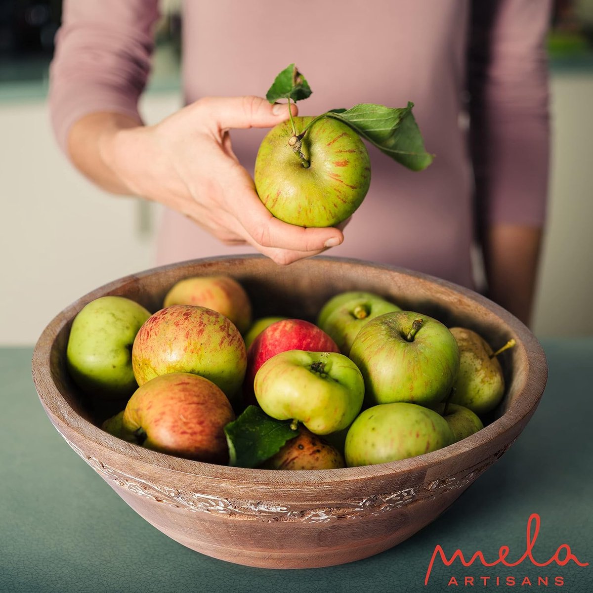 Grote Houten Serveerschaal Rustiek Whitewash - Mango Hout voor Salade, Fruit of Decoratie