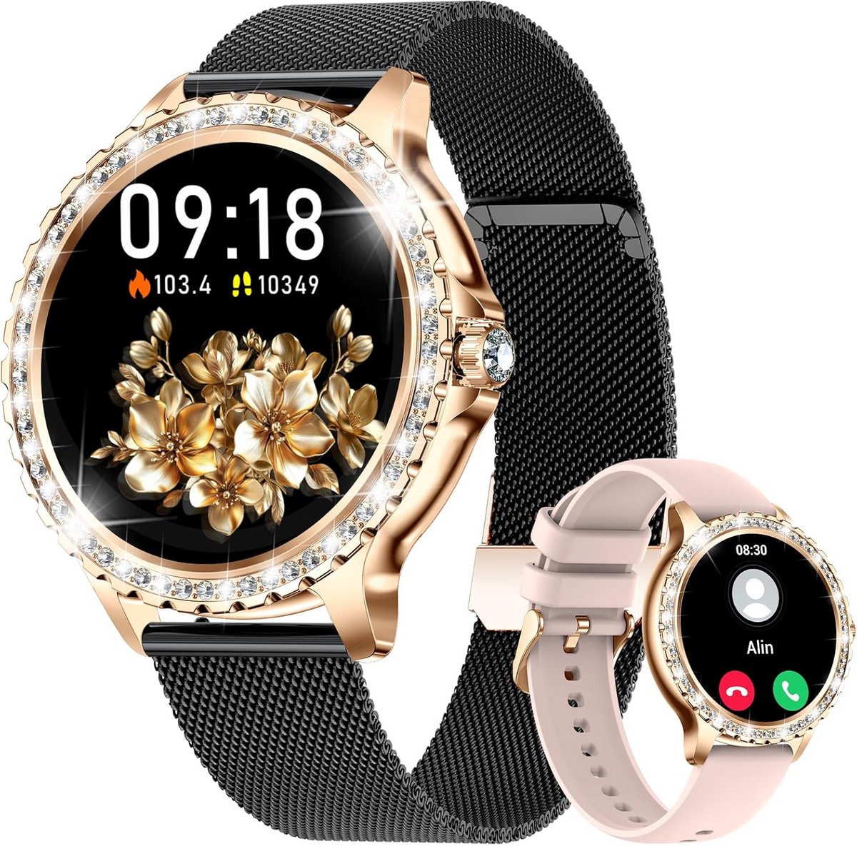 Dames Smartwatch met Bluetooth Bellen, HD Touchscreen en Diamantdecoratie