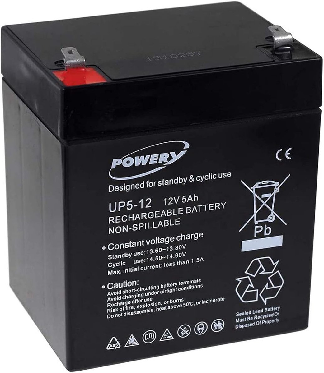Loodgel Accu - Oplaadbare Batterij - Noodstroom Systemen - Onderhoudsvrij Ventielgeregeld - 12V 5Ah - Zwart