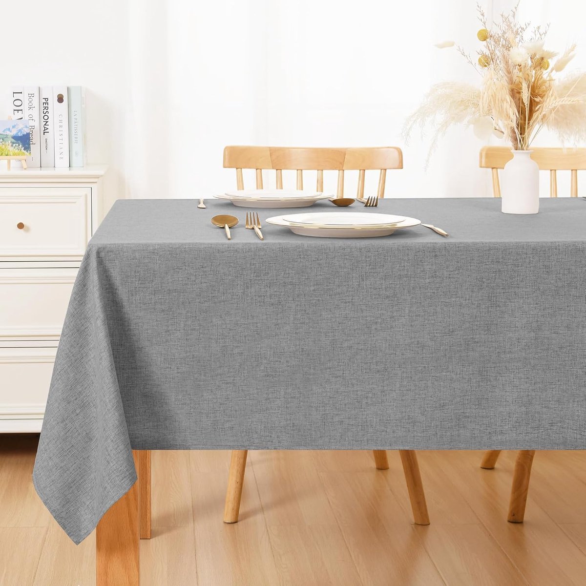Waterafstotend Tafellaken Grijs Linnenlook 130x280 cm - Wasbaar en Vuilafstotend