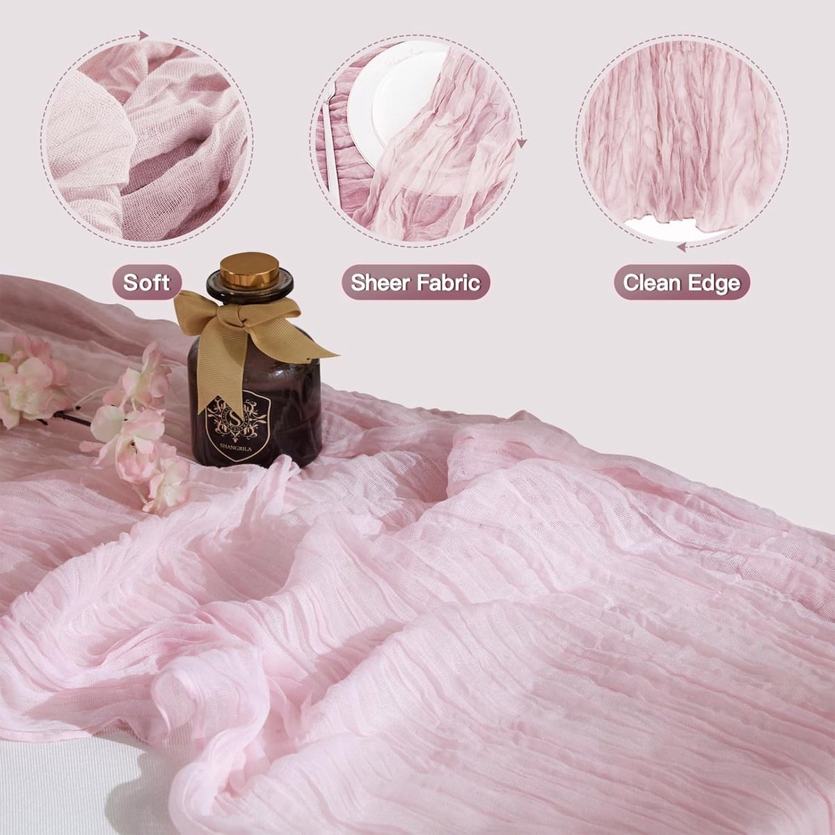 Lange Boheemse Tafelloper Kaasdoek Chiffon voor Bruiloft, Feest en Douche Decoratie