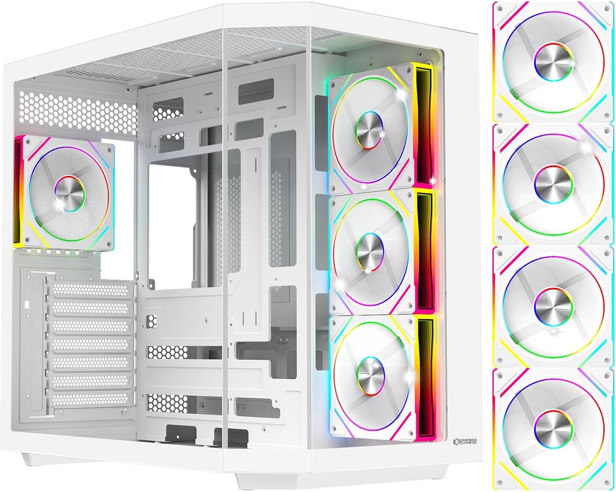 Gaming PC Behuizing Mid-Tower ATX met 4x ARGB Ventilators en Drie Gehard Glaspanelen