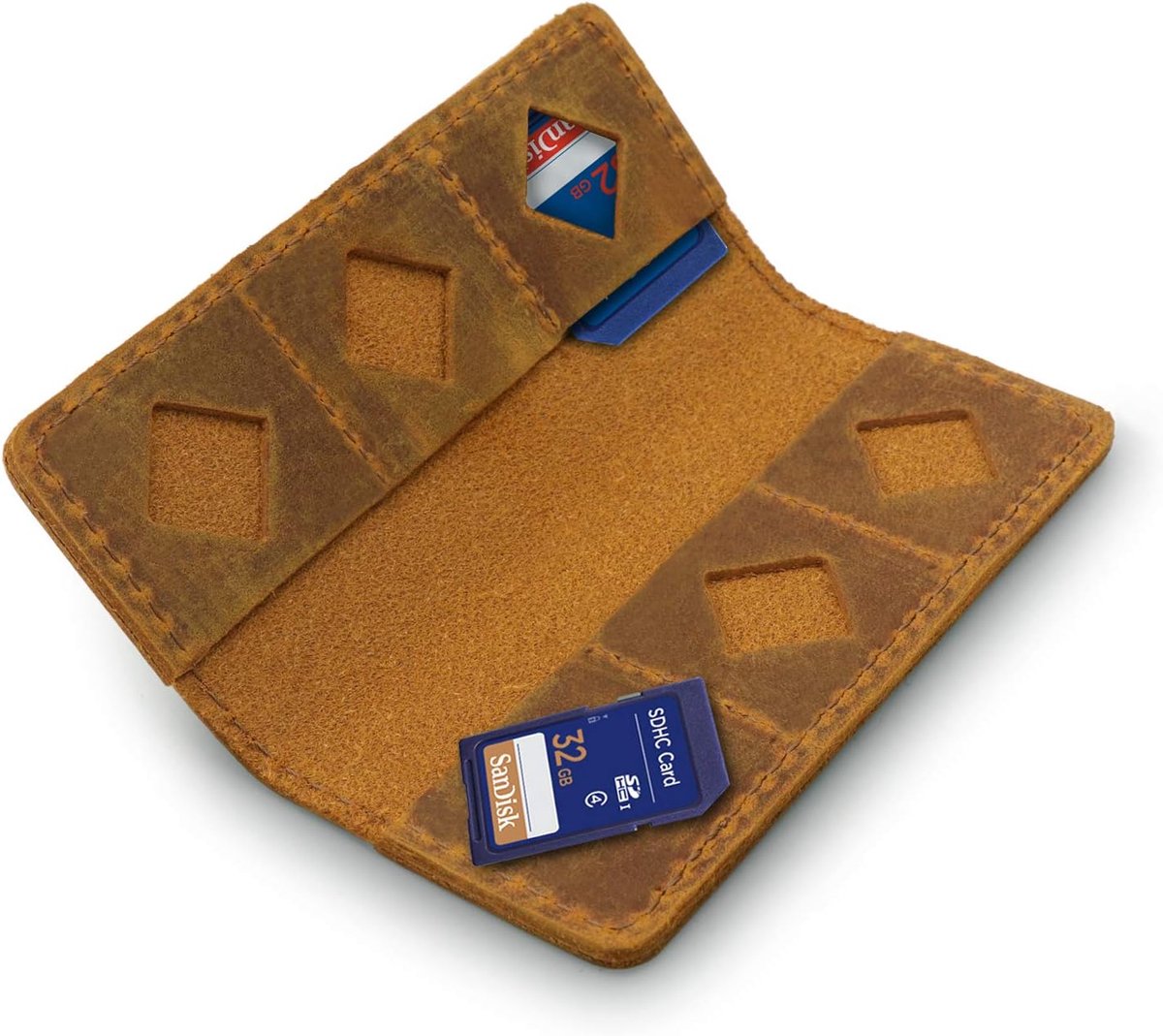 Leren SD Kaart Geheugenkaarthouder - Camel Kleur
