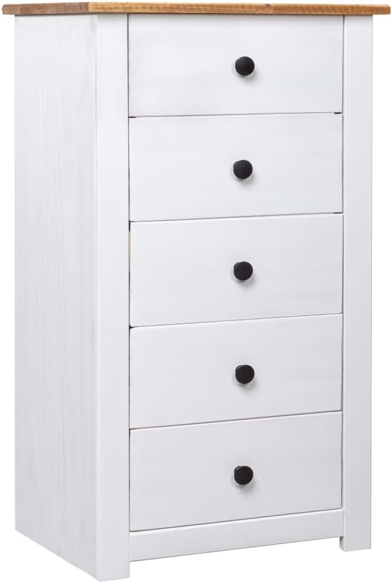 Dressoir met laden - Opbergkast - Woonkamer organiseren - Massief grenenhout - 46x40x89 cm - Wit
