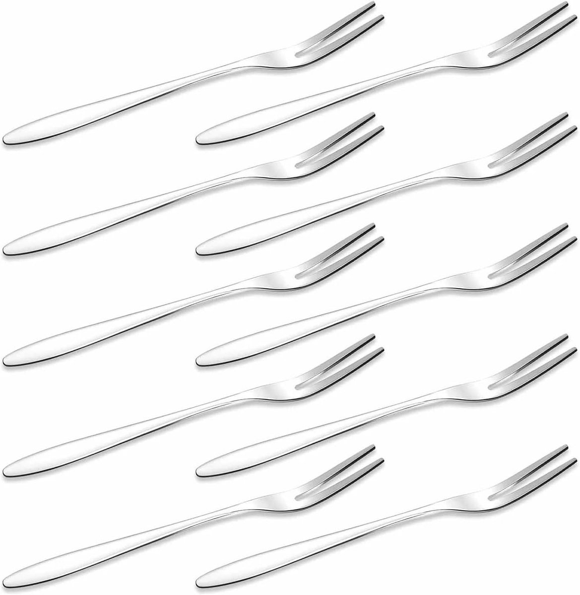 Allecto - Mini appetizer vorken - Roestvrij staal - 10 stuks - Kleine dessertvorken - Voor thuis en bruiloft - Zilverkleurig - Geschikt voor salade...
