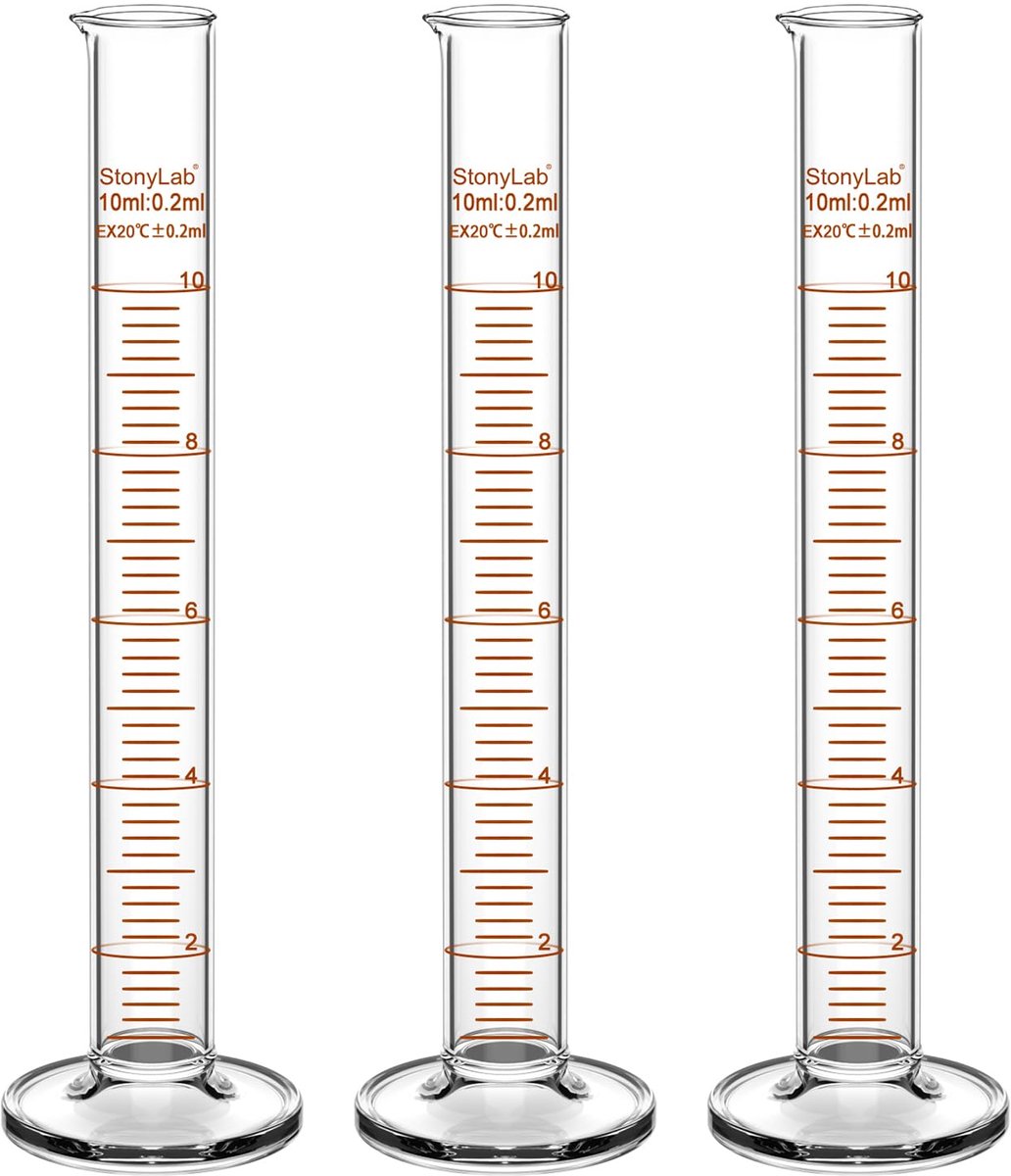 3-Pack Maatcilinders 10ml - Boroscilicaat Glas - Precisie Meten voor Laboratorium en Hobby