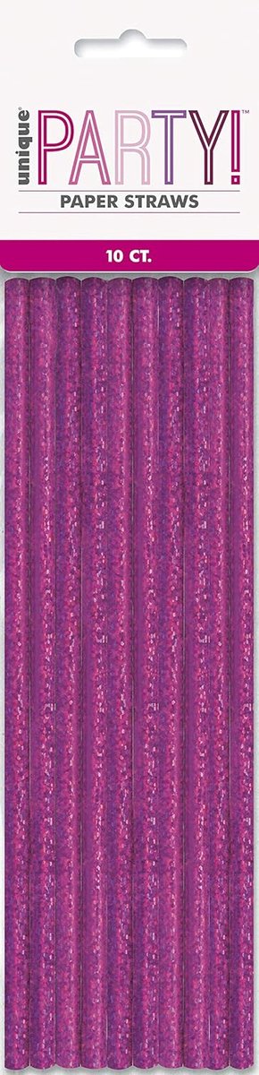 Set van 10 Papieren Rietjes Roze Zilver Glitter – Feestartikelen Verjaardag