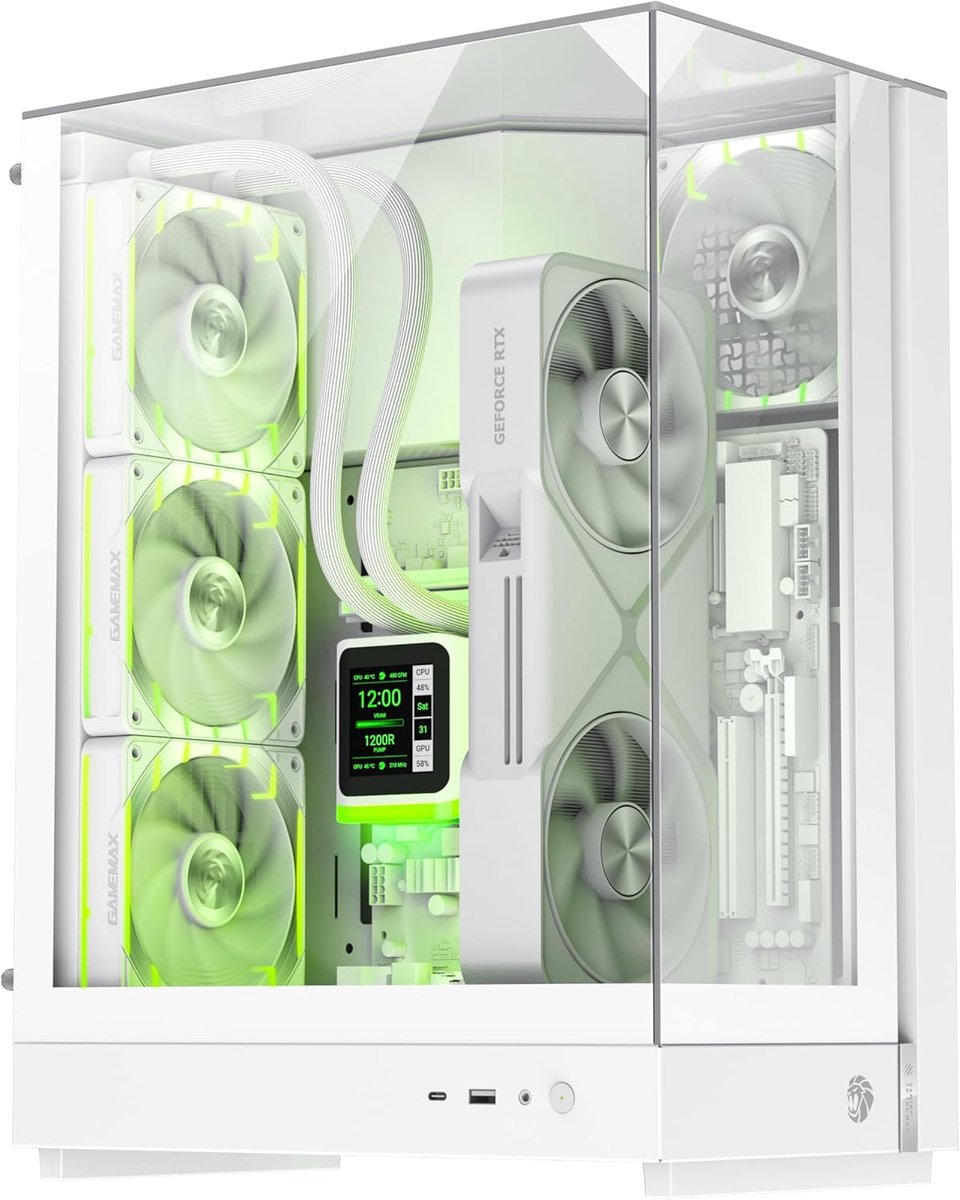 PC Behuizing - Computerkast - Minimalistische Setups - 270° Panoramisch Glas - 41.8 x 27.2 x 45.4 cm - Wit