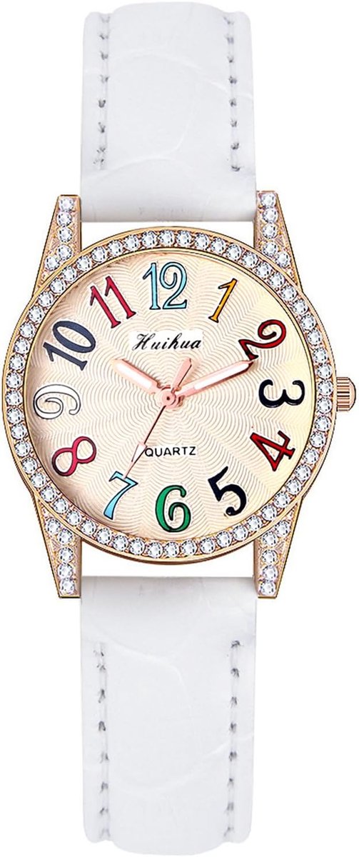 Dames Polshorloge - Leren Band Horloge - Dagelijks Gebruik - Grote Cijfers - 60 gram - Kleurrijk