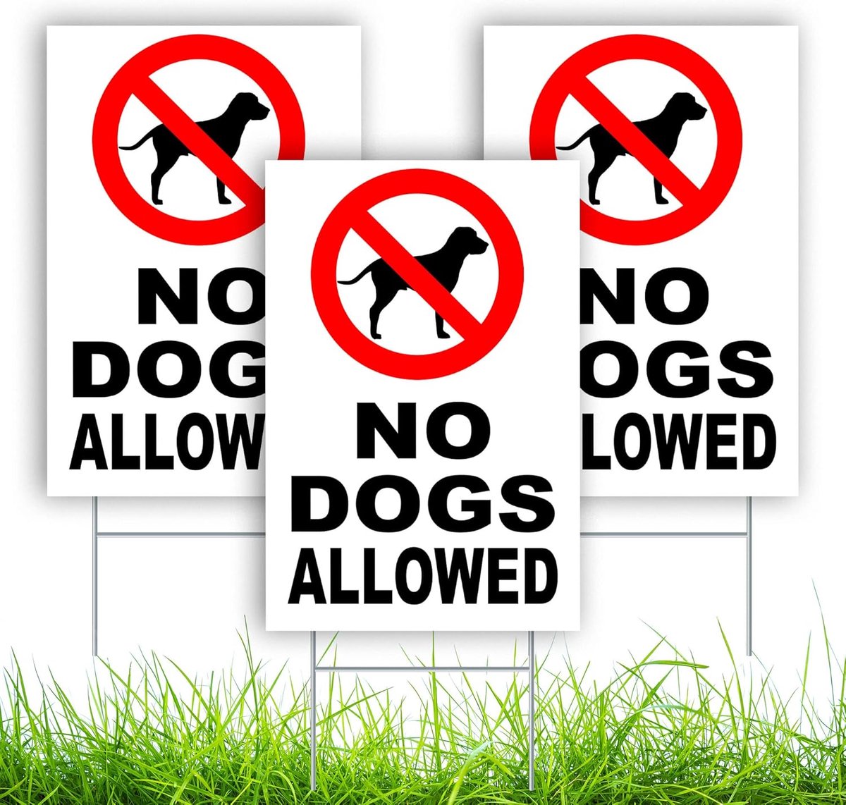 3-delige 'Geen honden toegestaan' bordenset met paal - 20x30 cm dubbelzijdig waarschuwingsbord