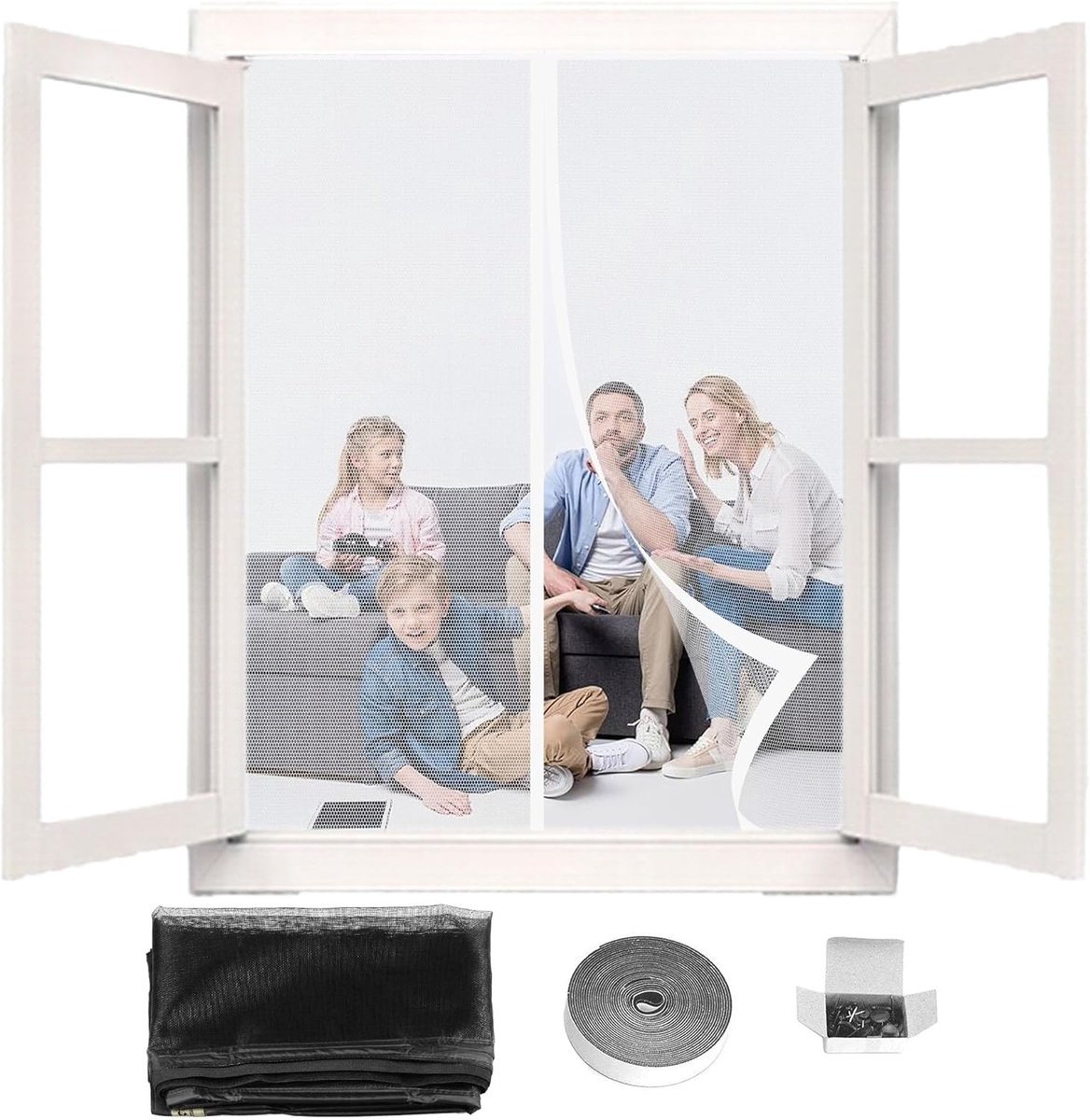 Magnetisch Hor Horrengaas Raam 63x120 cm Wit Zelfklevend Voor Deur en Raam