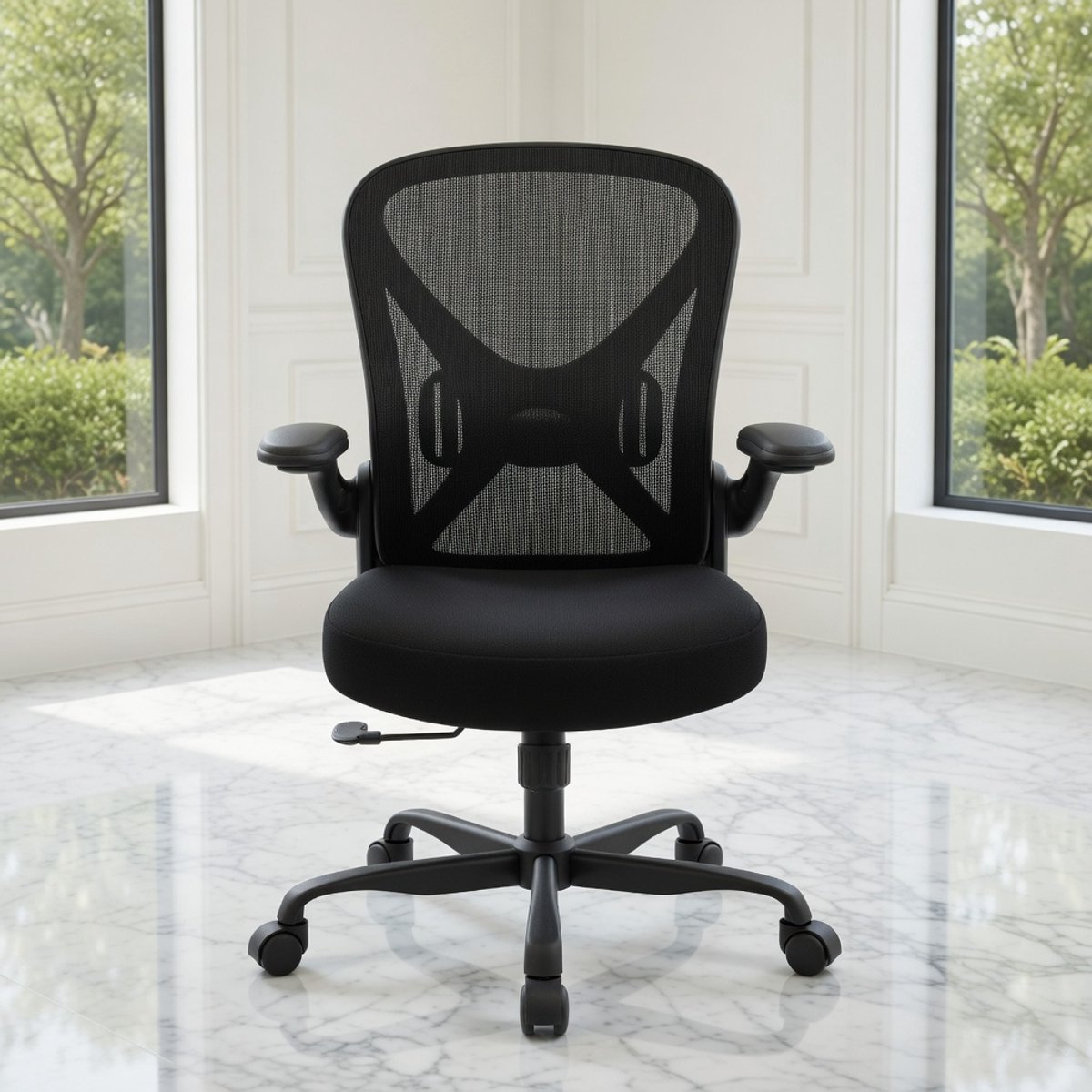ErgoFlex Pro Ergonomische Bureaustoel - Mesh Kantoorstoel met Verstelbare Lendensteun, Opvouwbare Armleuningen, In Hoogte Verstelbaar & 360° Draaibaar - Regelmatige Computerstoel voor Thuiswerk & K...