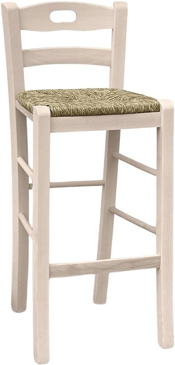 Zitkruk van massief hout, 66 cm hoog, met stro zitting