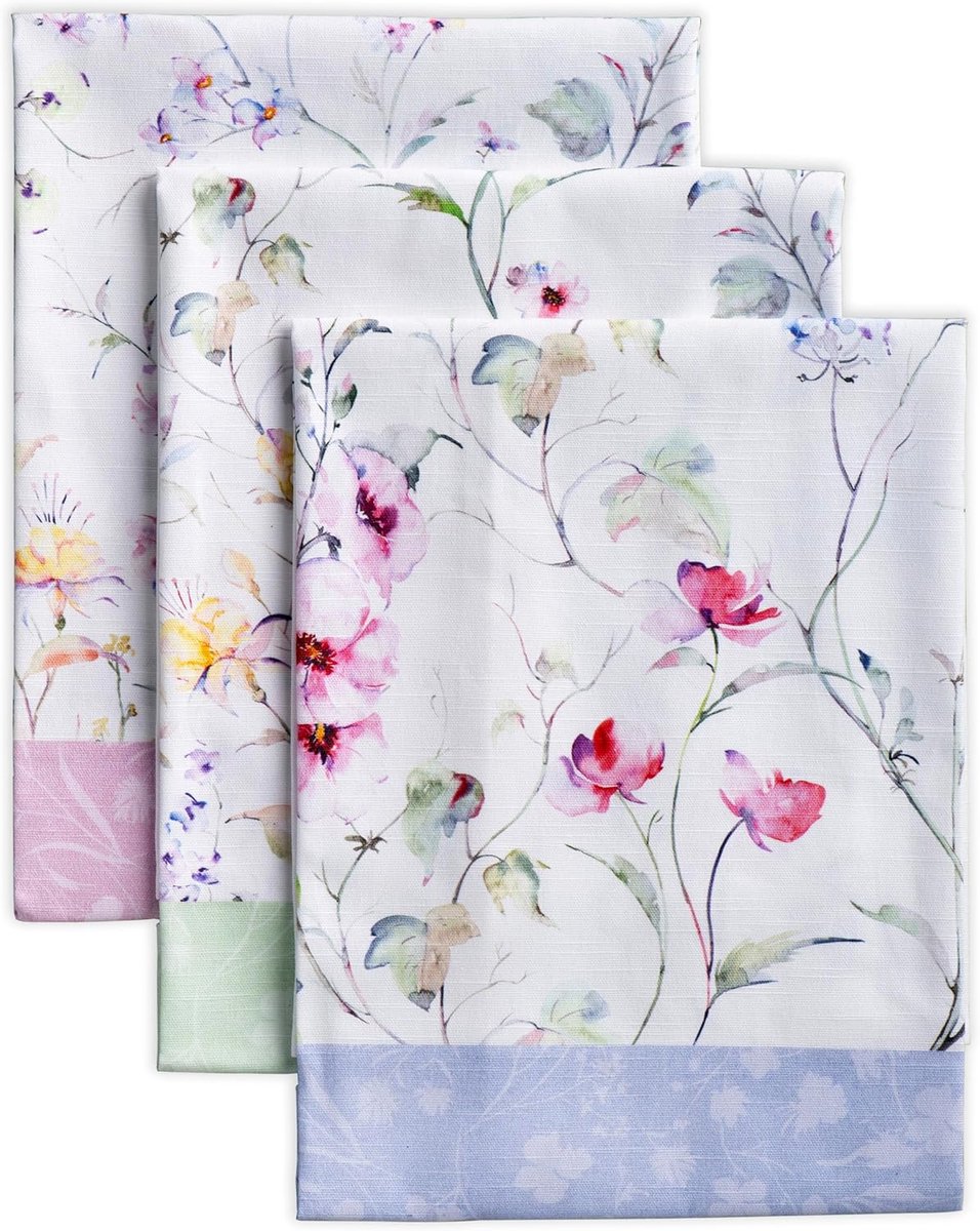 Set van 3 multifunctionele Keukenhanddoeken - Zomerse Bloemen - 100% katoen