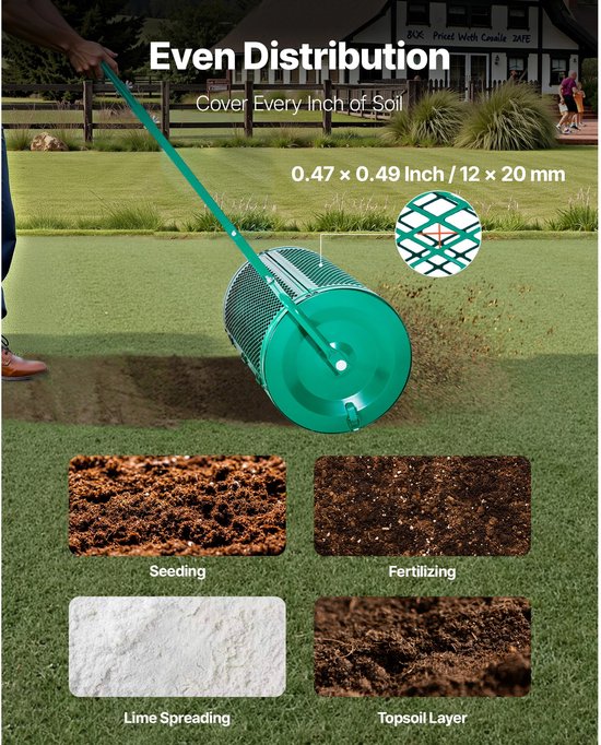 Eszenzics™ Compostverdeler Pro XL - 67 cm wals - Ø40cm - 84 liter - 4x instelbare steellengte - Robuust staal - Compost, zand, graszaad, meststof, bodemaanpassingen van Merkloos	 — afbeelding 2