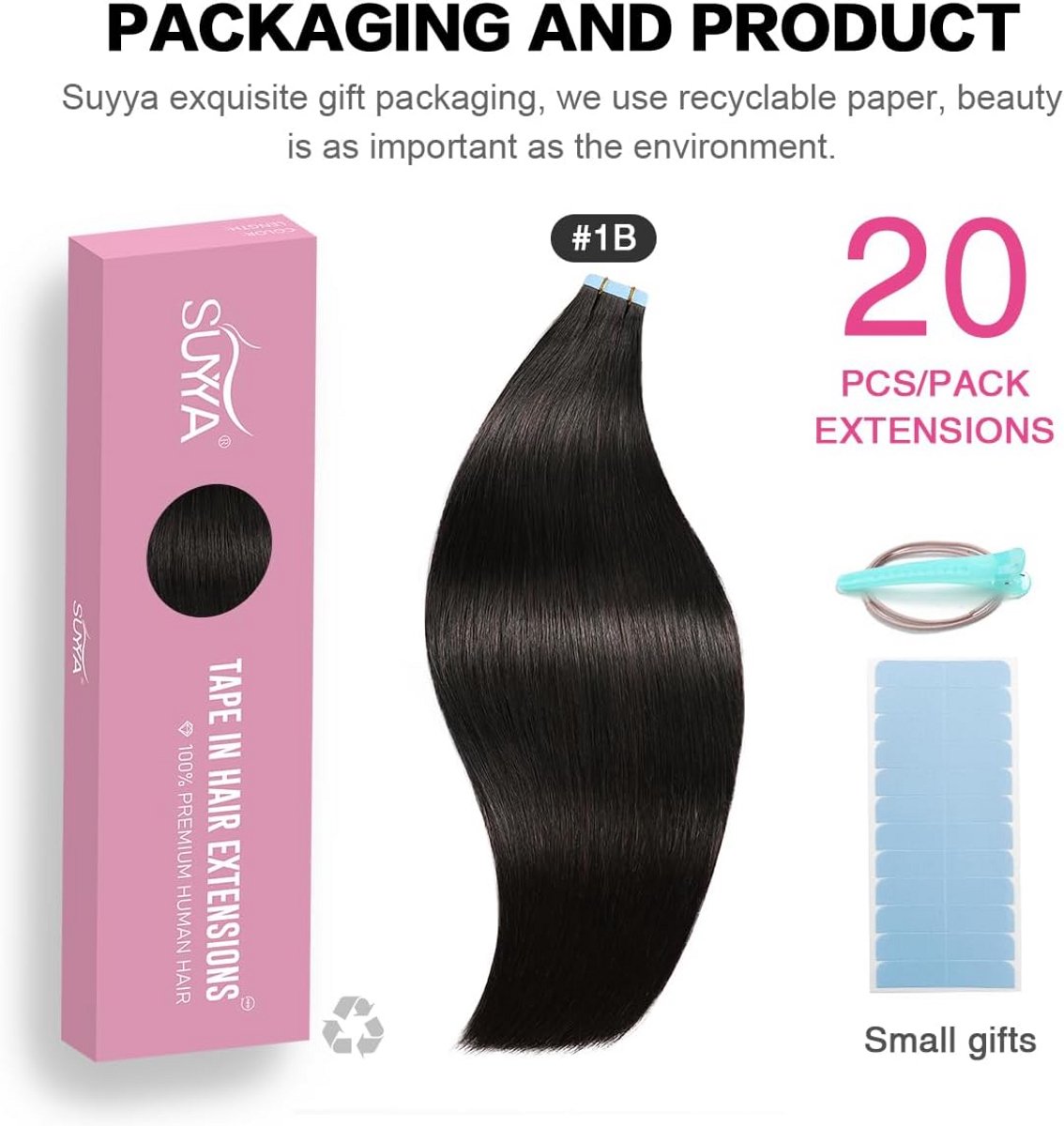 Tape-in Haarverlenging Echt Haar 65 cm Stijl Onzichtbaar 20 Stuks Natuurlijk Zwart