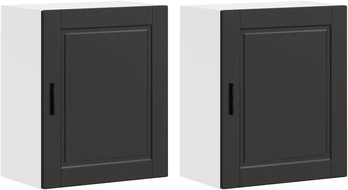 Keukenwandkasten Set - Muurkast Keuken - Keuken Opbergen - Bewerkt Hout - 50x60cm - Zwart