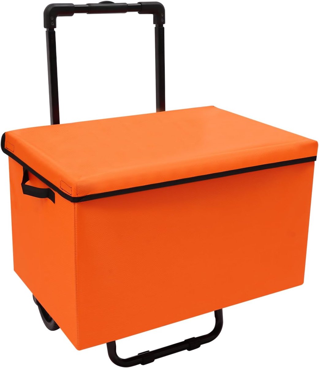 Inklapbare Boodschappentrolley 64L met 2 Wielen - Hoge Capaciteit 80 kg - Oranje