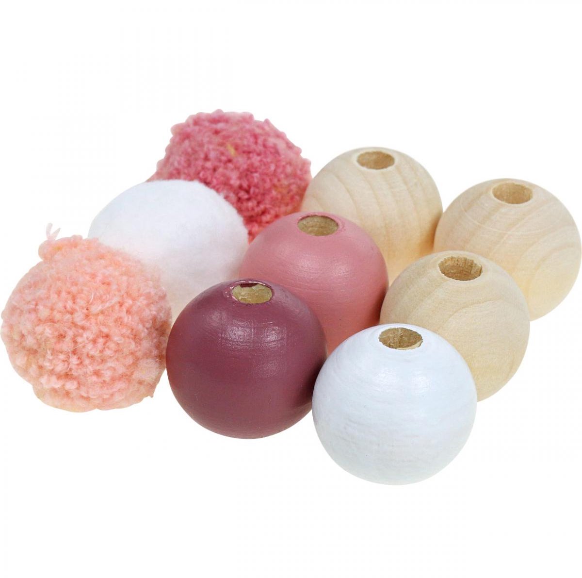 Houten kralen houten ballen voor knutselen roze gesorteerd Ø3cm 36st,