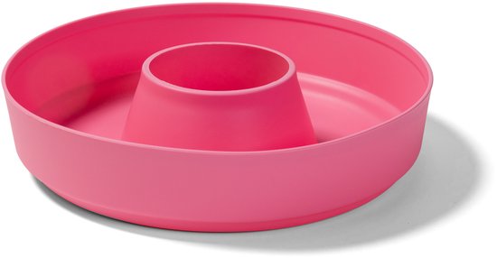 Roze ronde bakvorm met een centrale verhoging.