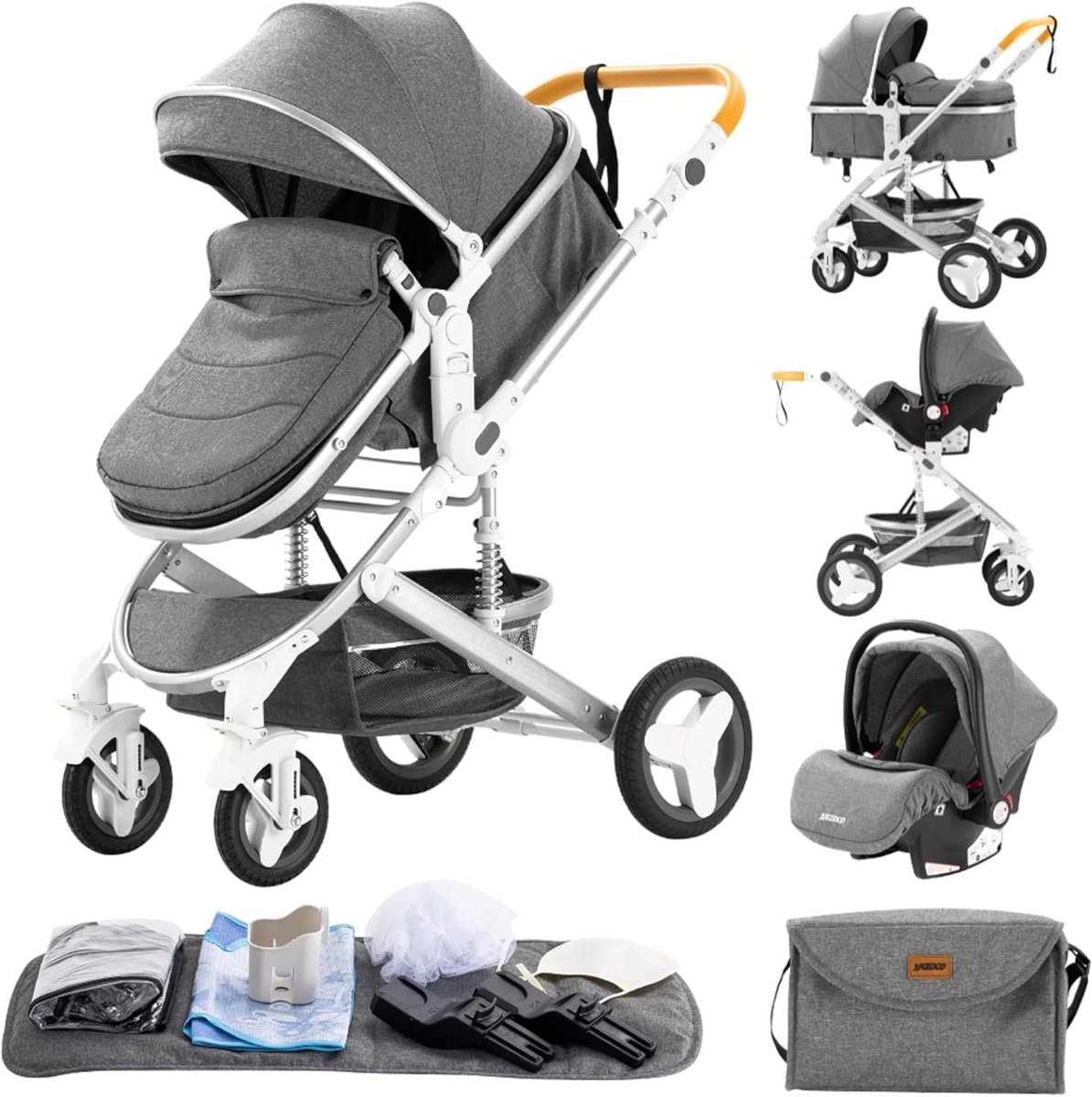 3-in-1 Kinderwagen Combinatie Met Ergonomische Opties En Inklapbaar Frame