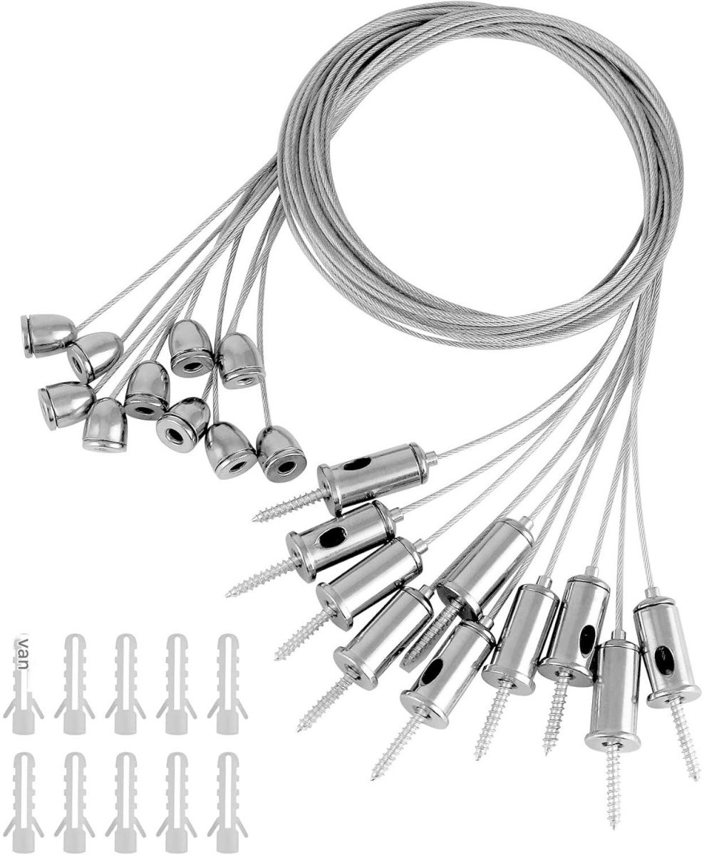 GELLDG Kabelophangset voor inbouwmontage - 10 stuks - 1,5 mm x 1 m - Roestvrijstalen plafo
