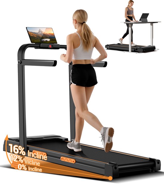 Loopband met hellingshoek van 16%, 10 km/u, stille 2,5 pk motor, compacte loopband voor thuis en op kantoor, draagvermogen tot 136 kg