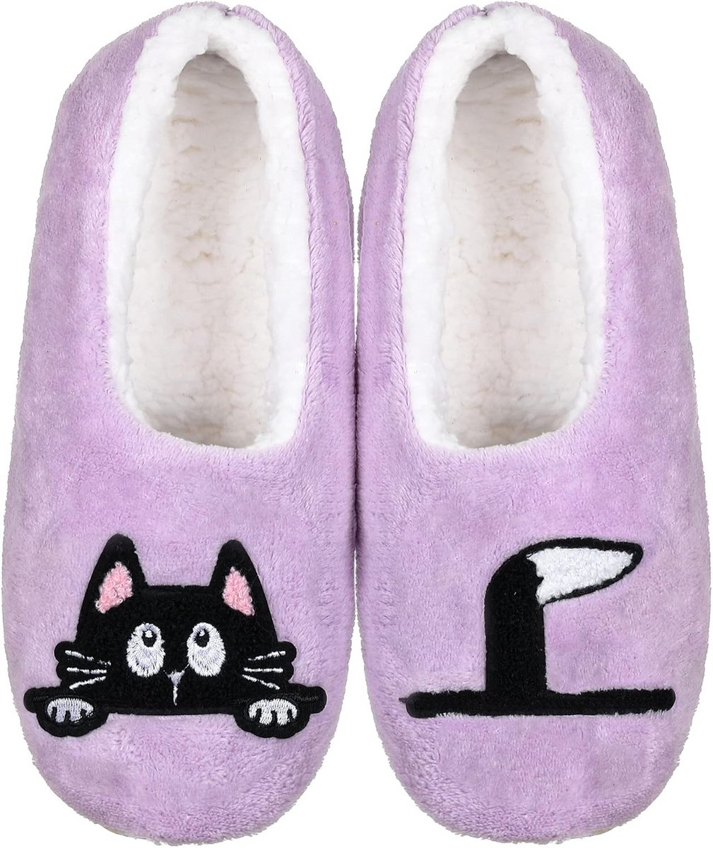 Warme Pluizige Kattenslofjes voor Dames Antislip Binnenpantoffels met Sherpa Voering