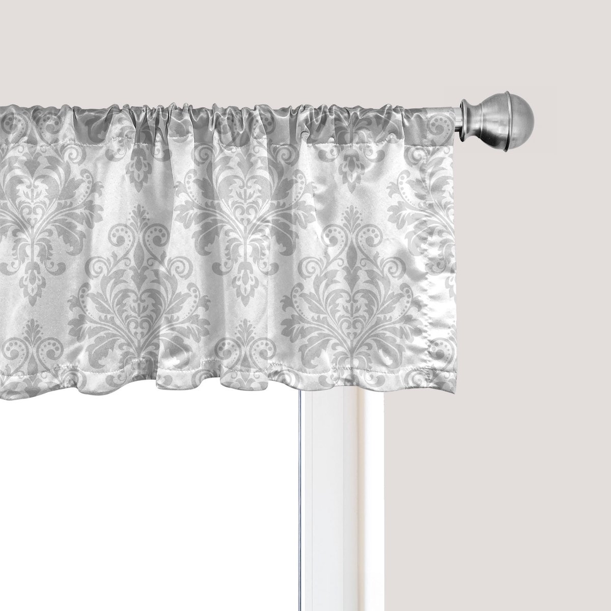 ABAKUHAUS Damast Grijs Raamvalletje, Gordijnvalletje voor Keuken en Slaapkamer met Tunnelzoom, 137 cm x 45 cm, Lichtgrijs en Wit