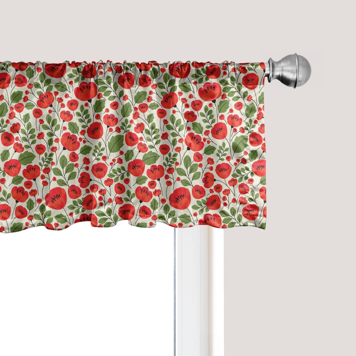 ABAKUHAUS Poppy raamvalletje, gordijnvalletje voor keuken en slaapkamer met tunnelzoom, 137 cm x 45 cm, groen rood beige