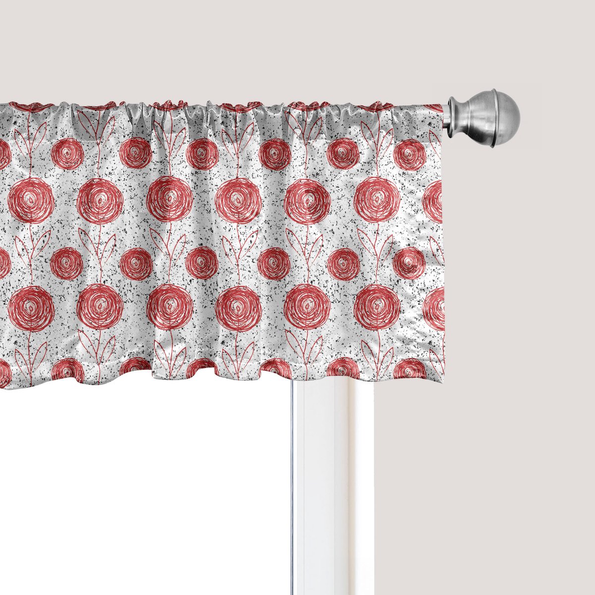 ABAKUHAUS Abstracte raamvalance, gordijnvalance voor keuken en slaapkamer met tunnelzoom, 137 cm x 45 cm, vermiljoen en colagrijs